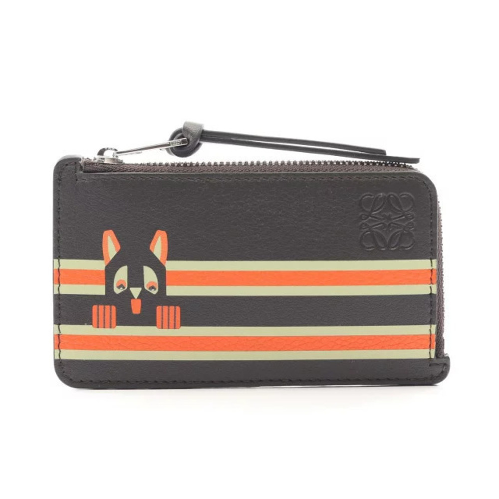 Loewe Futurist Cat Coin Card Case Leather Accessory Brown Multicolor